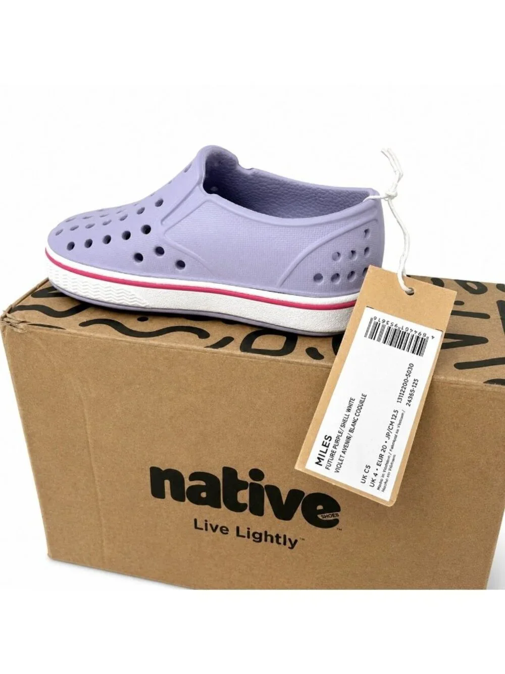 Native Shoes Miles Slip-On Future Purple Shell White Toddler C5 Lightweight EVA
